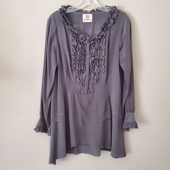 Monahmour Women's 100% Silk Blouse Gray Size Medium Lagenlook - Picture 2 of 8